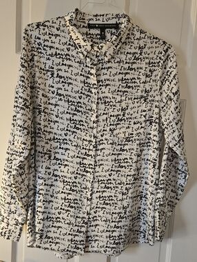 Cezanne Black & White Script Button-Down Shirt